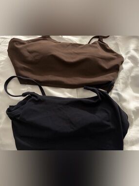 Simple Double Workout Bras - Black and Brown